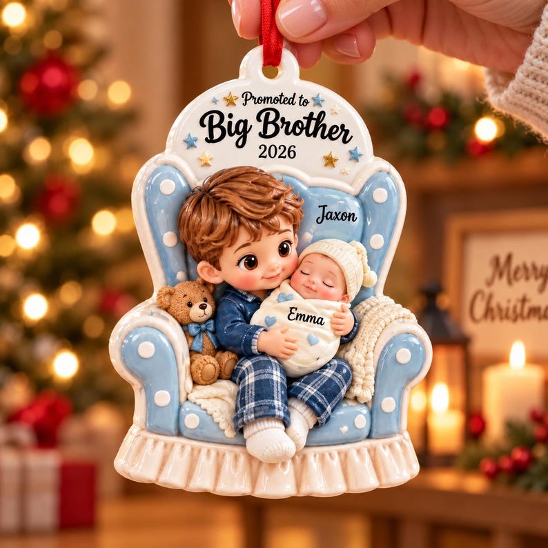Personalized Big Brother 3D Relief Ornament, Custom Sibling Names Christmas Decor