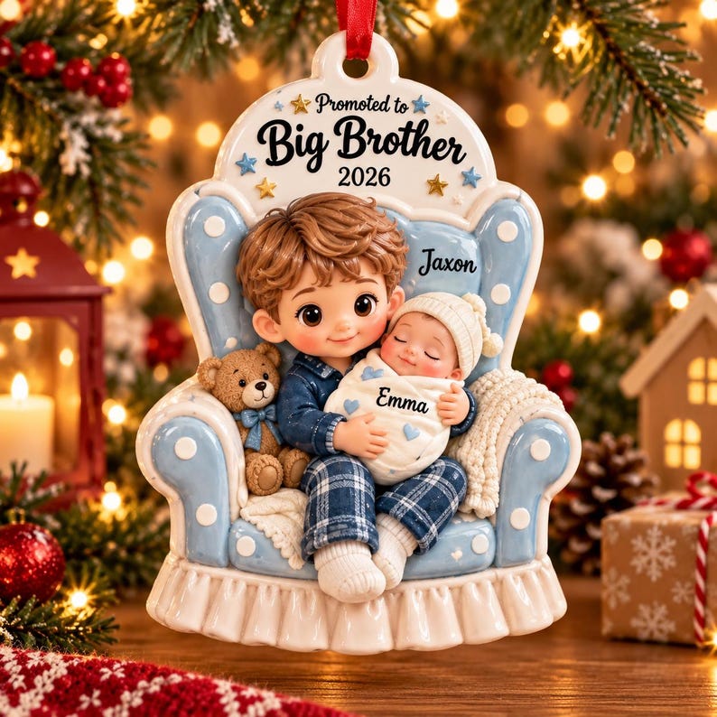 Personalized Big Brother 3D Relief Ornament, Custom Sibling Names Christmas Decor