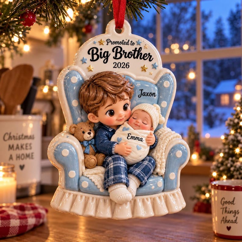 Personalized Big Brother 3D Relief Ornament, Custom Sibling Names Christmas Decor