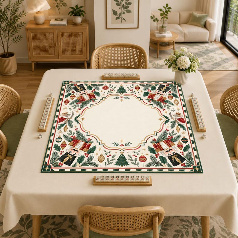 Personalized Christmas Nutcracker Mahjong Mat, Festive Holiday Game Table Cover