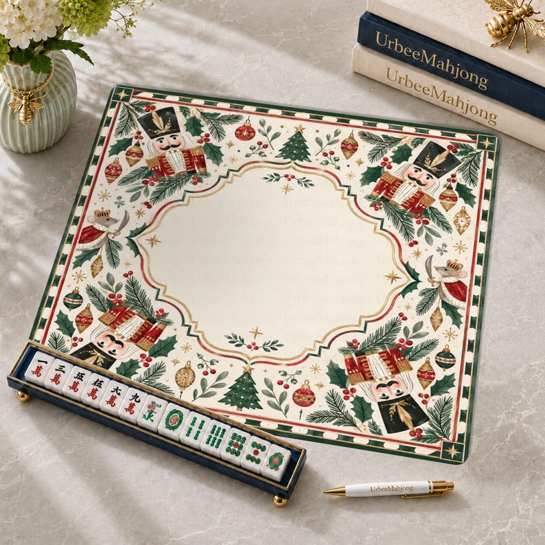 Personalized Christmas Nutcracker Mahjong Mat, Festive Holiday Game Table Cover