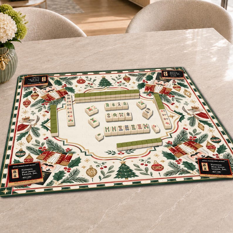 Personalized Christmas Nutcracker Mahjong Mat, Festive Holiday Game Table Cover