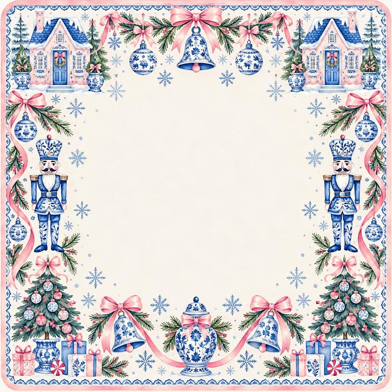 Blue Nutcracker Christmas Mahjong Mat, Non-Slip Table Play Mat, Chinoiserie Holiday Cover for American Mahjong