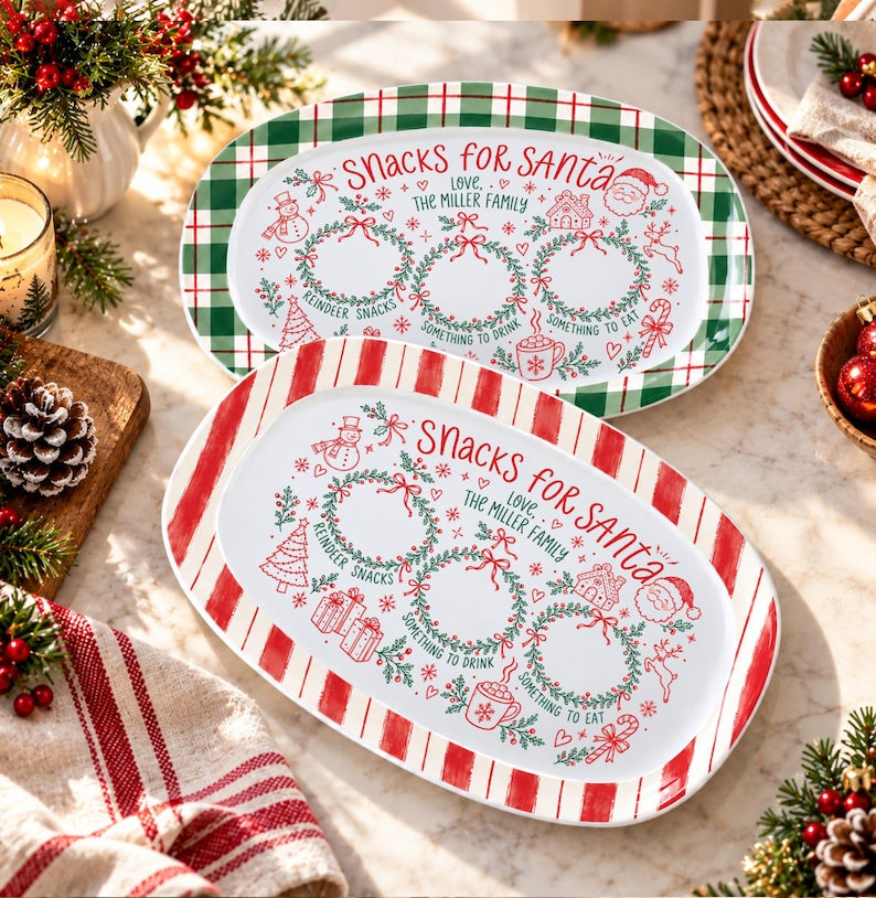 Personalized Christmas Santa Cookie Plate, Custom Name Christmas Eve Tray, Cookie for Santa Plate, Holiday Dinner Platter