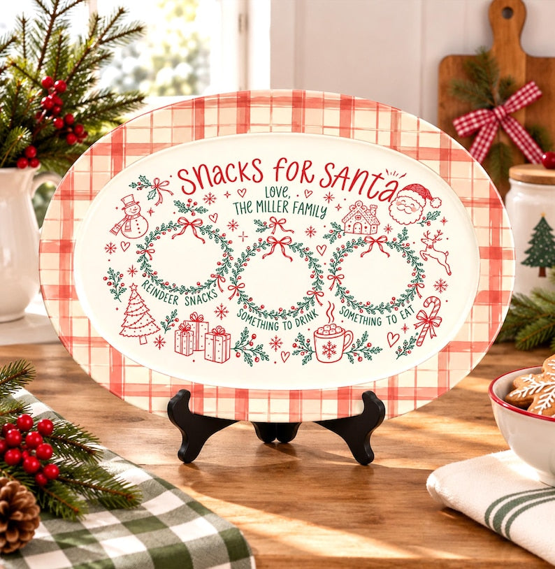 Personalized Christmas Santa Cookie Plate, Custom Name Christmas Eve Tray, Cookie for Santa Plate, Holiday Dinner Platter