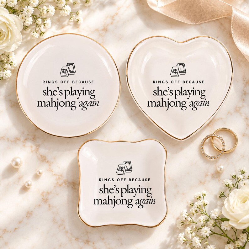 Funny Mahjong Ring Dish, Mah Jongg Player Gift, Rings Off Trinket Tray, Game Night Jewelry Holder