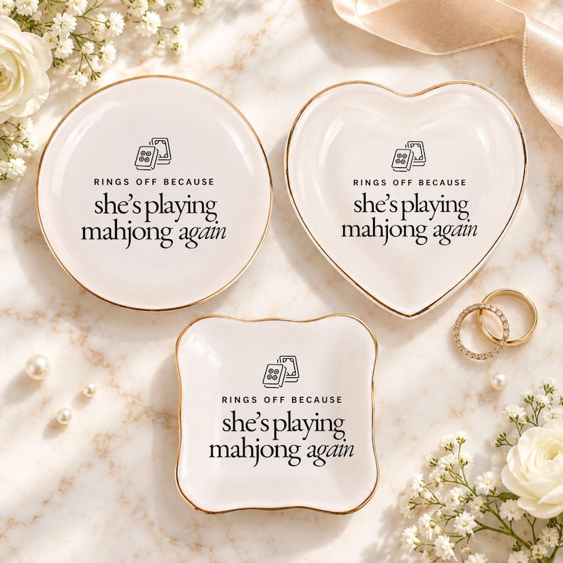 Funny Mahjong Ring Dish, Mah Jongg Player Gift, Rings Off Trinket Tray, Game Night Jewelry Holder