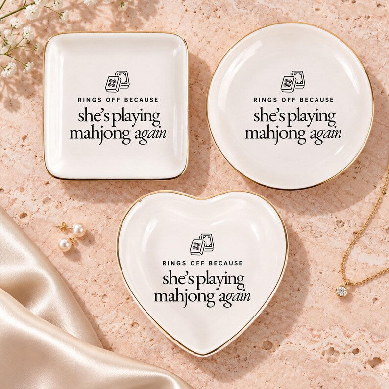 Funny Mahjong Ring Dish, Mah Jongg Player Gift, Rings Off Trinket Tray, Game Night Jewelry Holder