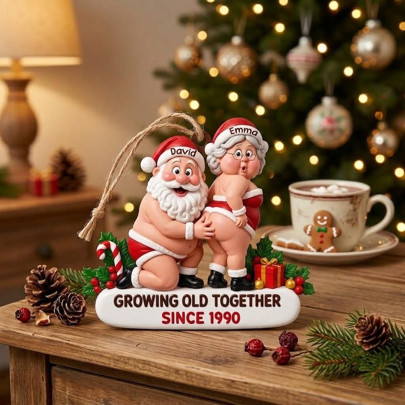 Personalized Couple Christmas Acrylic Ornament, Growing Old Together, Funny Christmas Gift for Husband Wife
