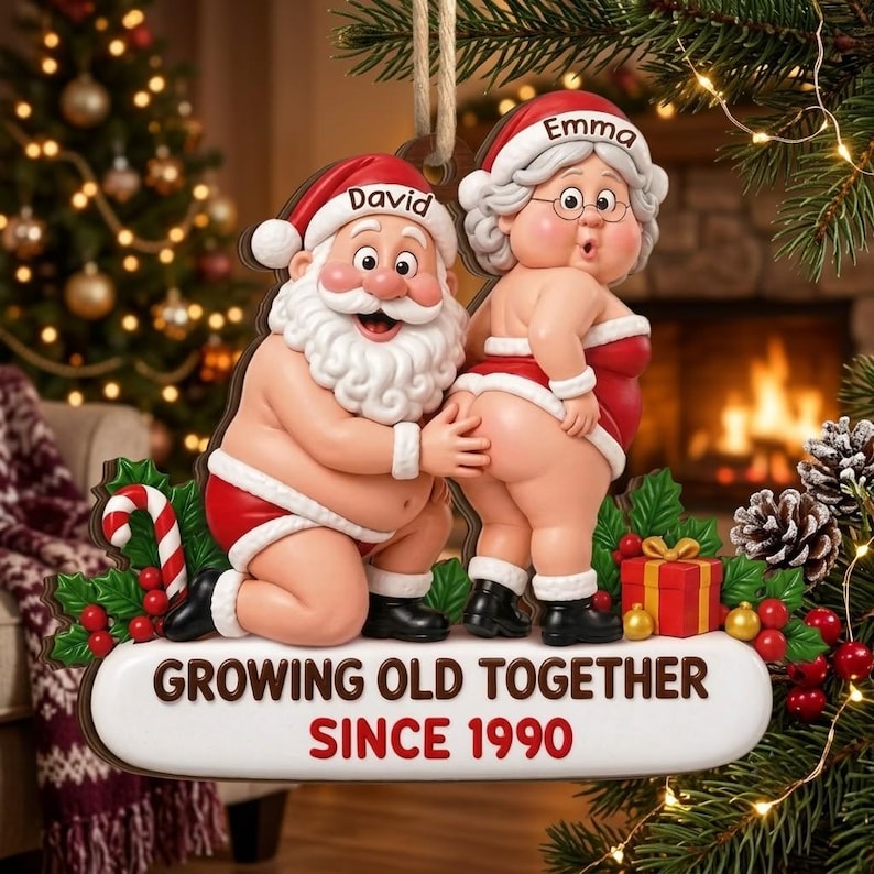 Personalized Couple Christmas Acrylic Ornament, Growing Old Together, Funny Christmas Gift for Husband Wife