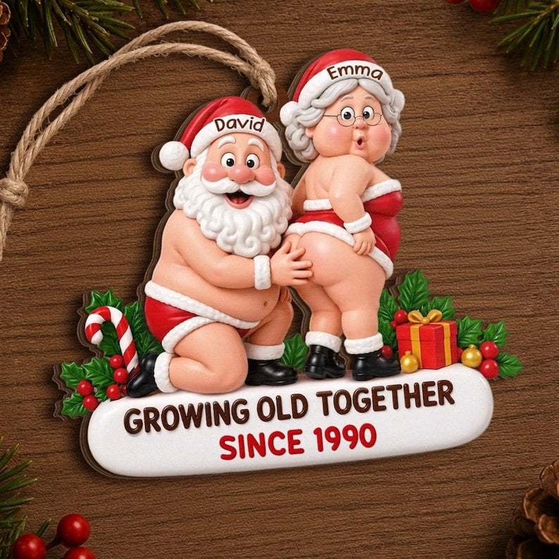 Personalized Couple Christmas Acrylic Ornament, Growing Old Together, Funny Christmas Gift for Husband Wife