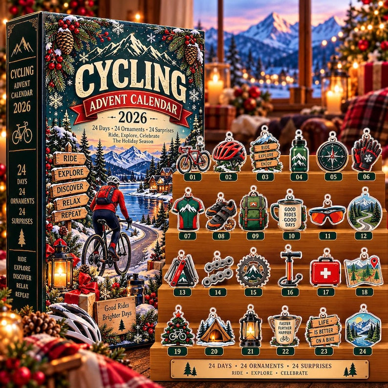 Cycling Advent Calendar 2026, 24 Days of Biking Acrylic Ornaments, Unique Christmas Countdown Gift for Cyclists