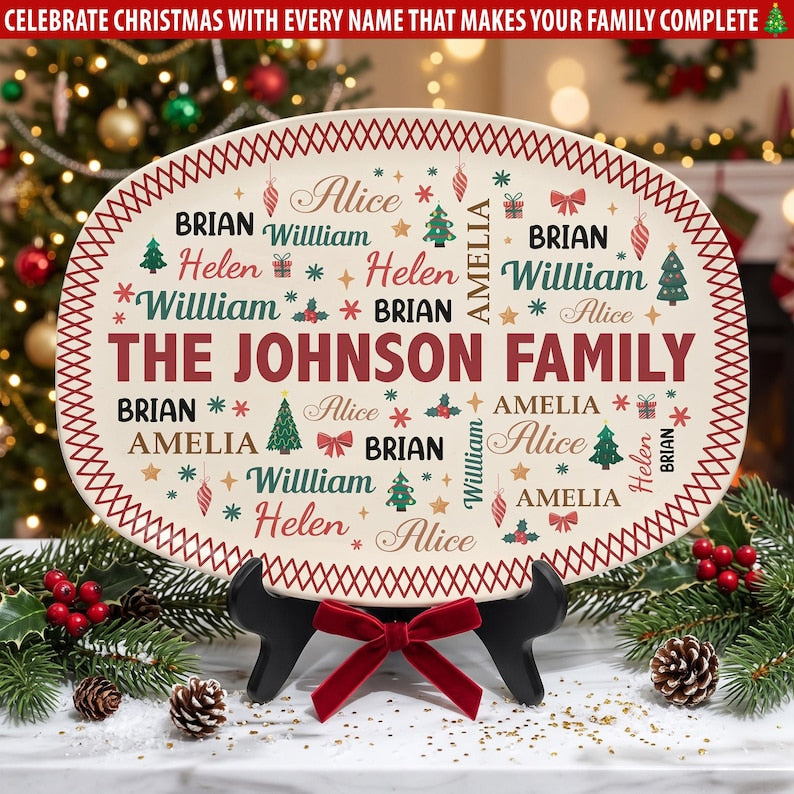 Personalized Family Christmas Platter, Custom Christmas Serving Plate, Christmas Tray For Grandma, Housewarming Gift