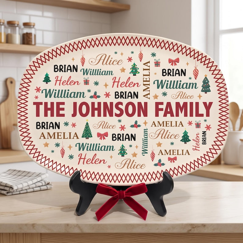 Personalized Family Christmas Platter, Custom Christmas Serving Plate, Christmas Tray For Grandma, Housewarming Gift