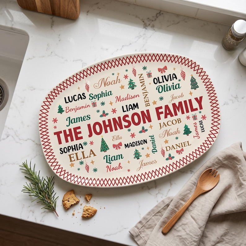 Personalized Family Christmas Platter, Custom Christmas Serving Plate, Christmas Tray For Grandma, Housewarming Gift