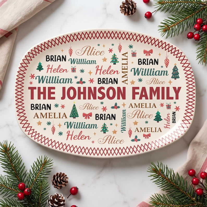 Personalized Family Christmas Platter, Custom Christmas Serving Plate, Christmas Tray For Grandma, Housewarming Gift