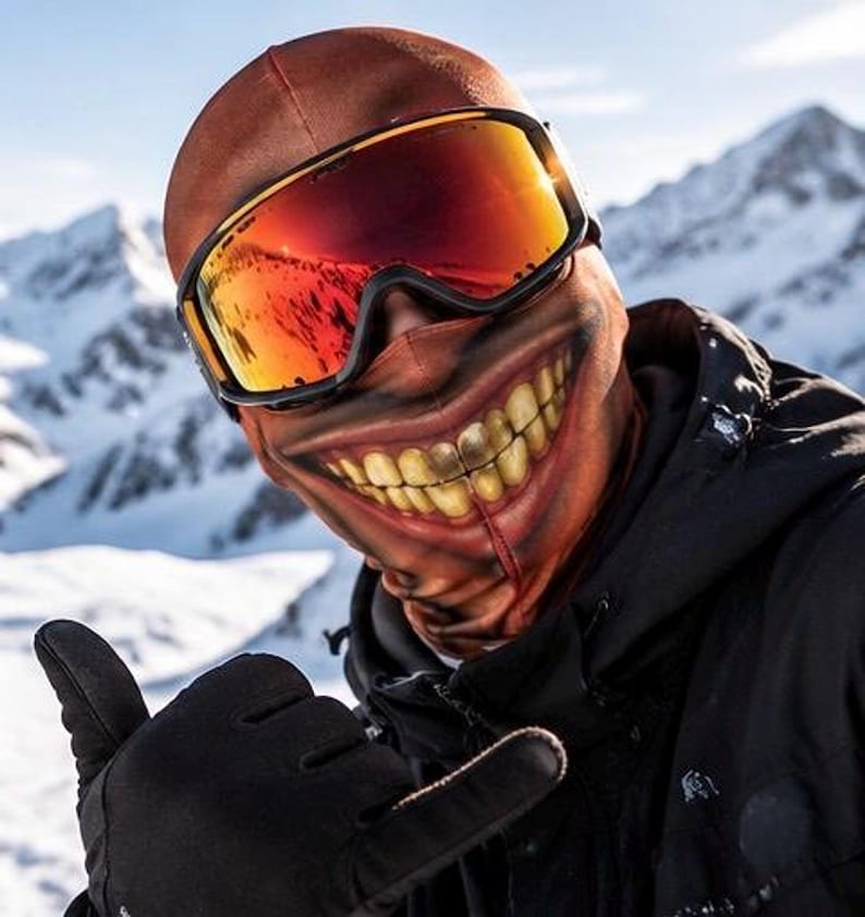 Funny Creepy Smile Ski Balaclava, Novelty Snowboard Mask, Horror Skiing Gag Gift