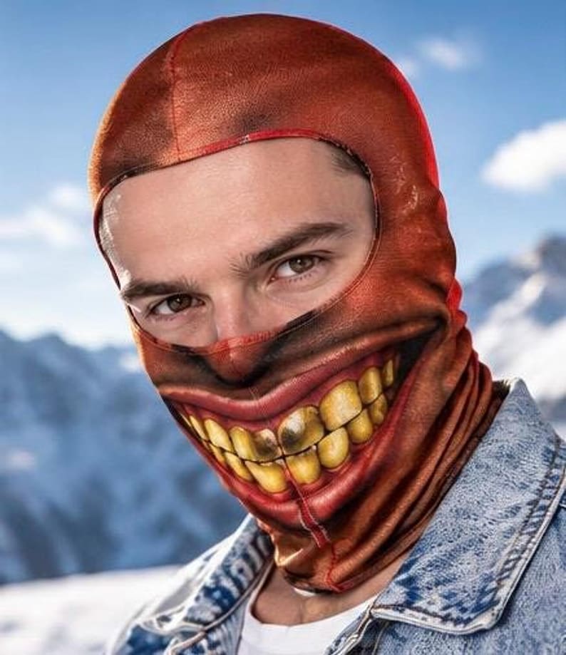 Funny Creepy Smile Ski Balaclava, Novelty Snowboard Mask, Horror Skiing Gag Gift