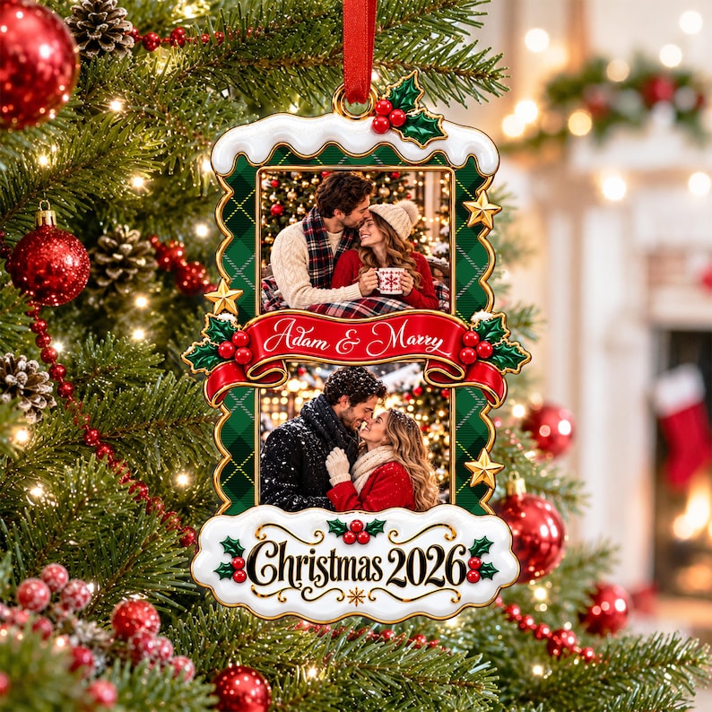 Personalized Christmas Photo Ornament, Custom Wood and Acrylic Christmas Ornament, Couple Family Picture Keepsake