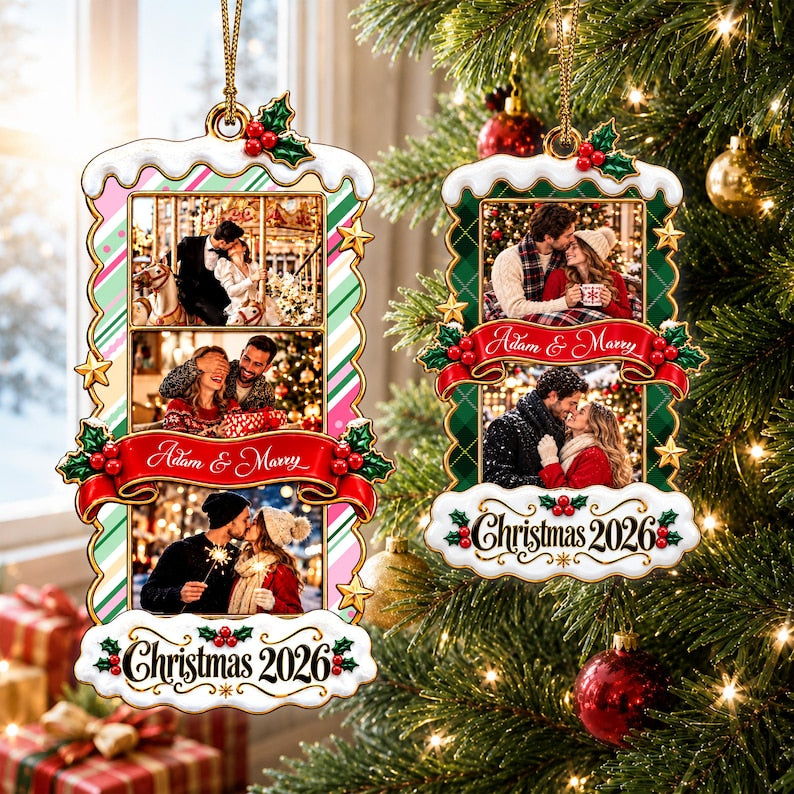 Personalized Christmas Photo Ornament, Custom Wood and Acrylic Christmas Ornament, Couple Family Picture Keepsake