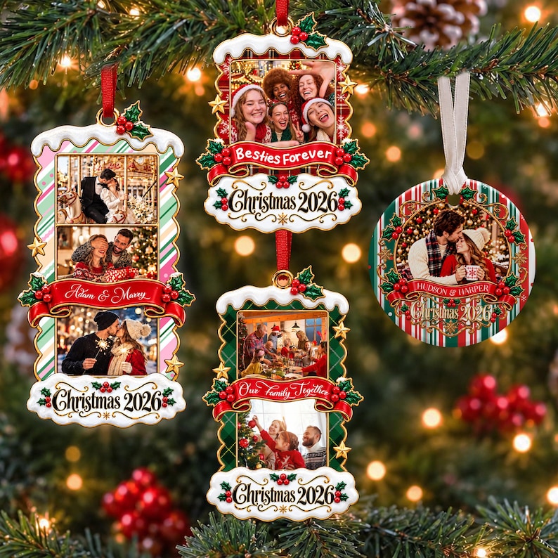 Personalized Christmas Photo Ornament, Custom Wood and Acrylic Christmas Ornament, Couple Family Picture Keepsake