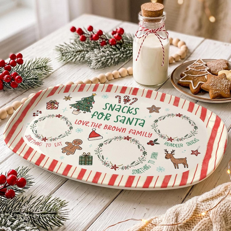 Personalized Santa Cookie Plate, Cookies for Santa Platter, Custom Holiday Christmas Plate
