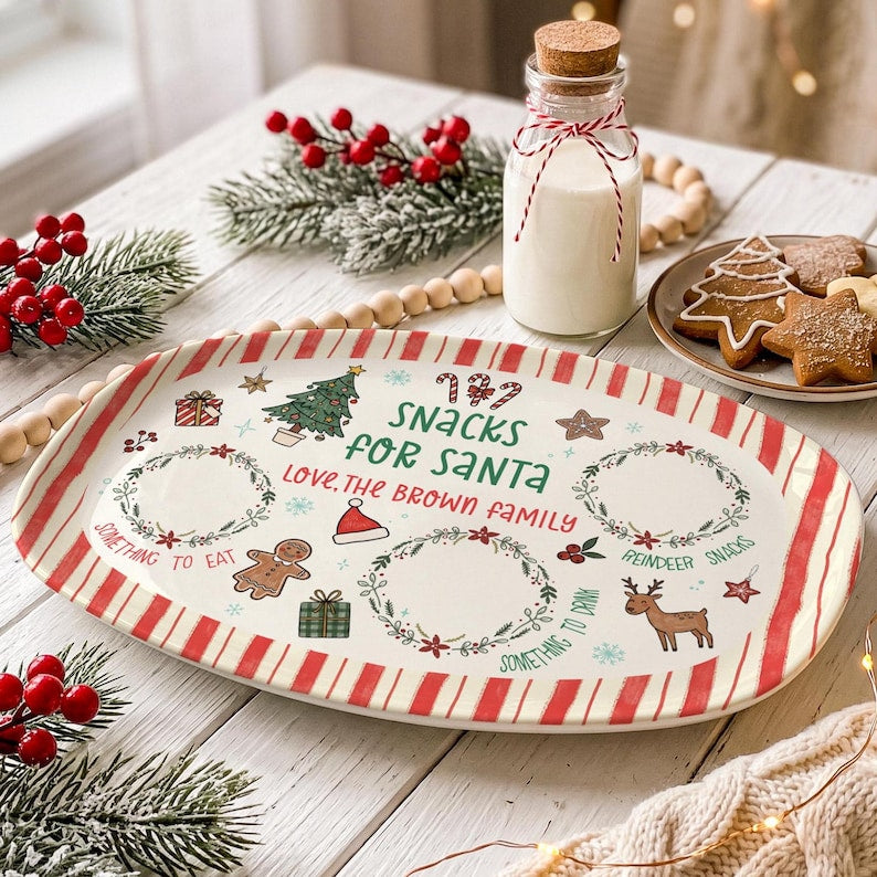Personalized Santa Cookie Plate, Gingerbread Santa Cookie Platter, Custom Christmas Eve Tray, Holiday Family Keepsake