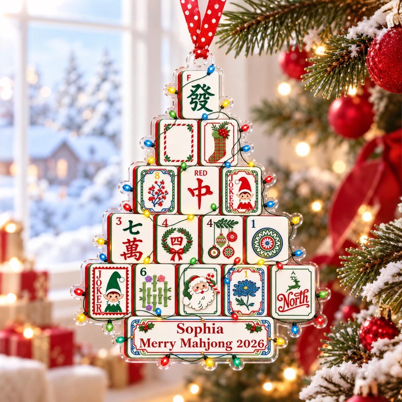 Personalized Mahjong Christmas Ornament, Christmas Gift for Mahjong Club 2026, Mahjong Tile Christmas Tree Decoration