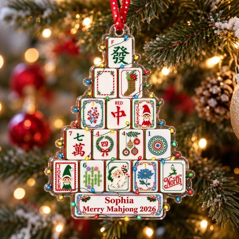 Personalized Mahjong Christmas Ornament, Christmas Gift for Mahjong Club 2026, Mahjong Tile Christmas Tree Decoration
