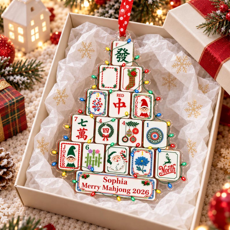 Personalized Mahjong Christmas Ornament, Christmas Gift for Mahjong Club 2026, Mahjong Tile Christmas Tree Decoration