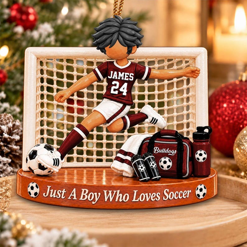 Just A Boy Who Loves Soccer, Personalized Soccer Ornament, Custom Player Name Gift, Gift For Soccer Players