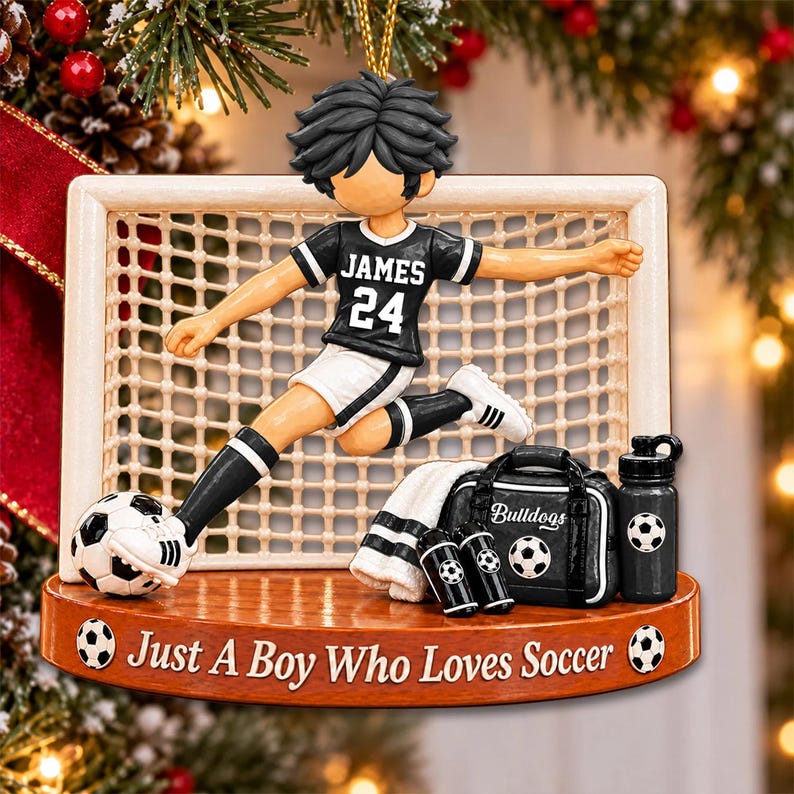 Just A Boy Who Loves Soccer, Personalized Soccer Ornament, Custom Player Name Gift, Gift For Soccer Players