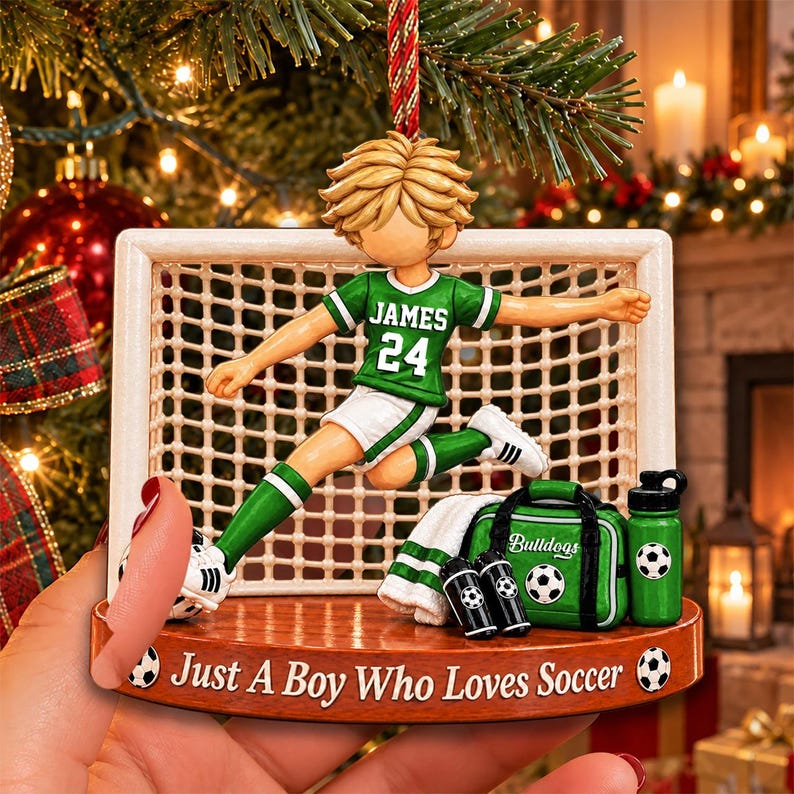 Just A Boy Who Loves Soccer, Personalized Soccer Ornament, Custom Player Name Gift, Gift For Soccer Players
