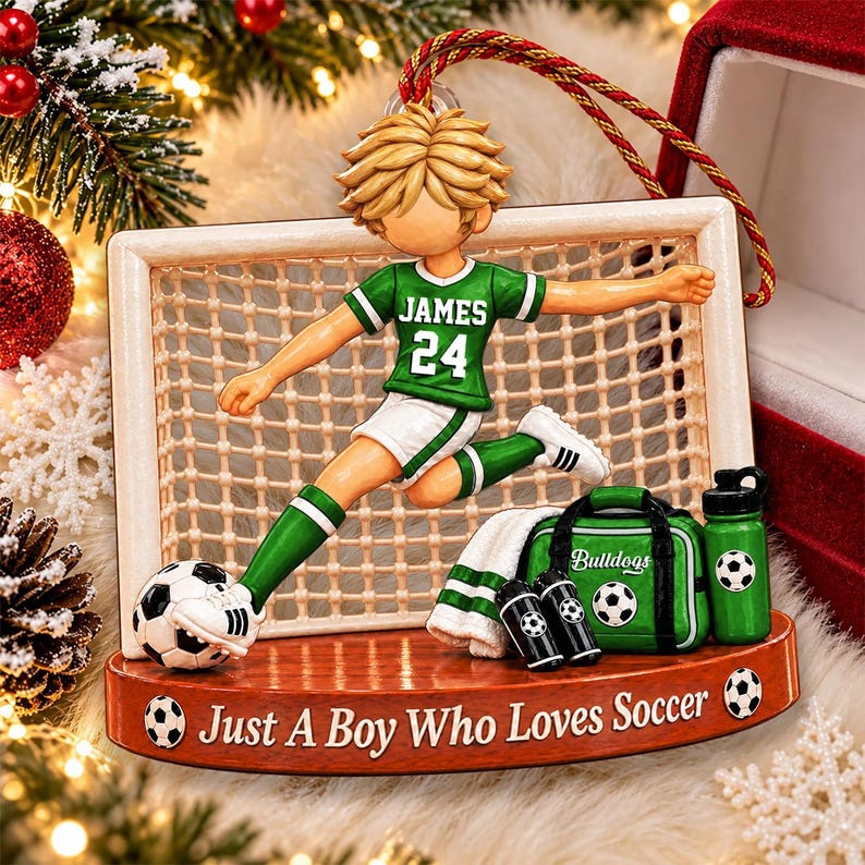 Just A Boy Who Loves Soccer, Personalized Soccer Ornament, Custom Player Name Gift, Gift For Soccer Players