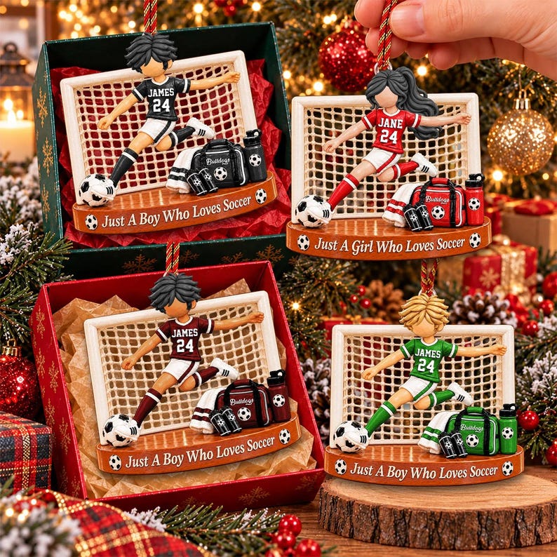Just A Boy Who Loves Soccer, Personalized Soccer Ornament, Custom Player Name Gift, Gift For Soccer Players