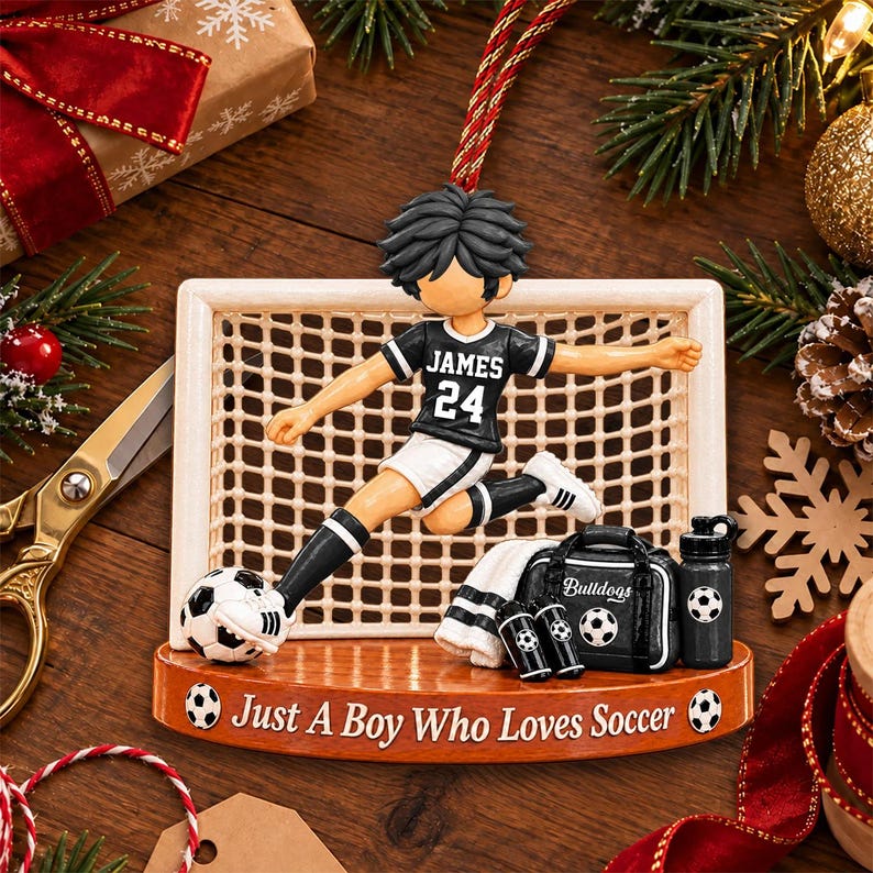 Just A Boy Who Loves Soccer, Personalized Soccer Ornament, Custom Player Name Gift, Gift For Soccer Players