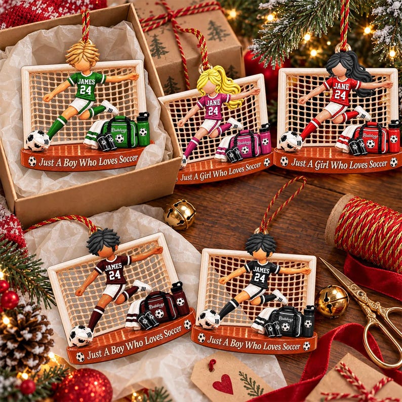 Just A Boy Who Loves Soccer, Personalized Soccer Ornament, Custom Player Name Gift, Gift For Soccer Players