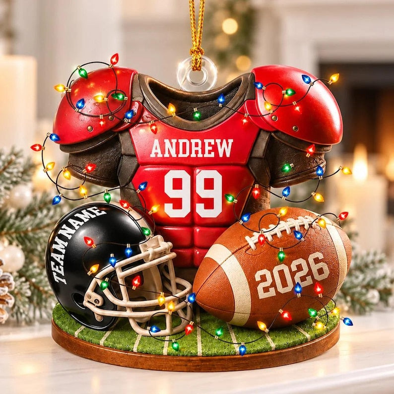 Personalized Football Christmas Ornament 2026, Custom Name Jersey Helmet Team Gift, 2D Flat Acrylic Boy Athlete Keepsake