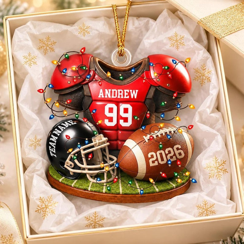 Personalized Football Christmas Ornament 2026, Custom Name Jersey Helmet Team Gift, 2D Flat Acrylic Boy Athlete Keepsake
