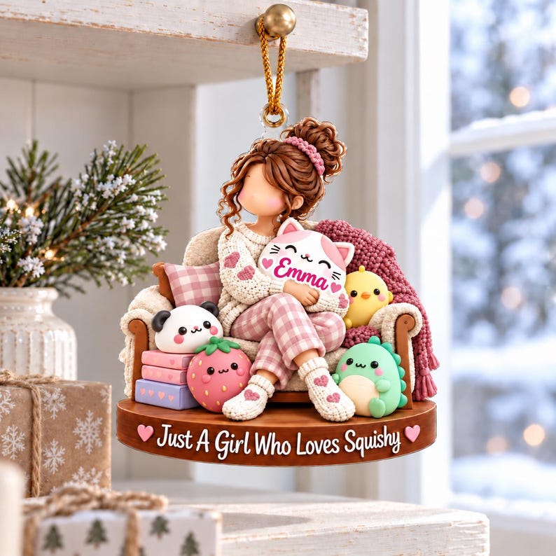 Personalized Squishy Girl Christmas Ornament, Custom Name Squishy Lover Gift, Cute Christmas Gift for Teen Girl