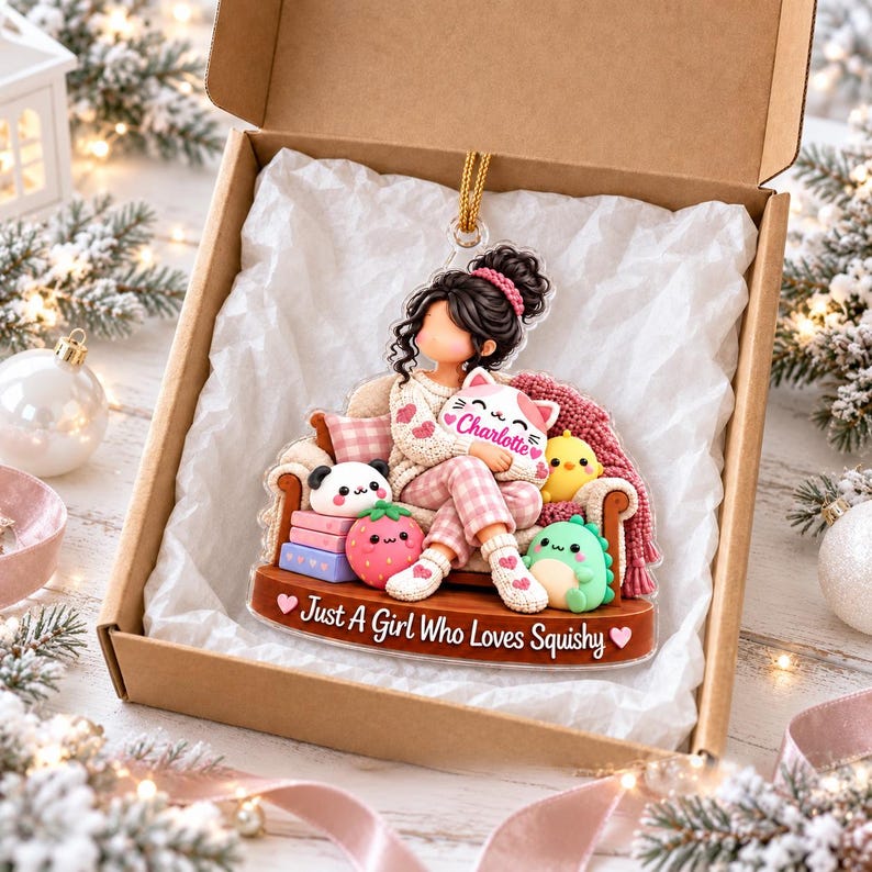 Personalized Squishy Girl Christmas Ornament, Custom Name Squishy Lover Gift, Cute Christmas Gift for Teen Girl