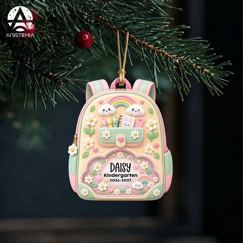Personalized Kids School Backpack Ornament, Kids Christmas Gift, Kindergarten 2026 Ornament