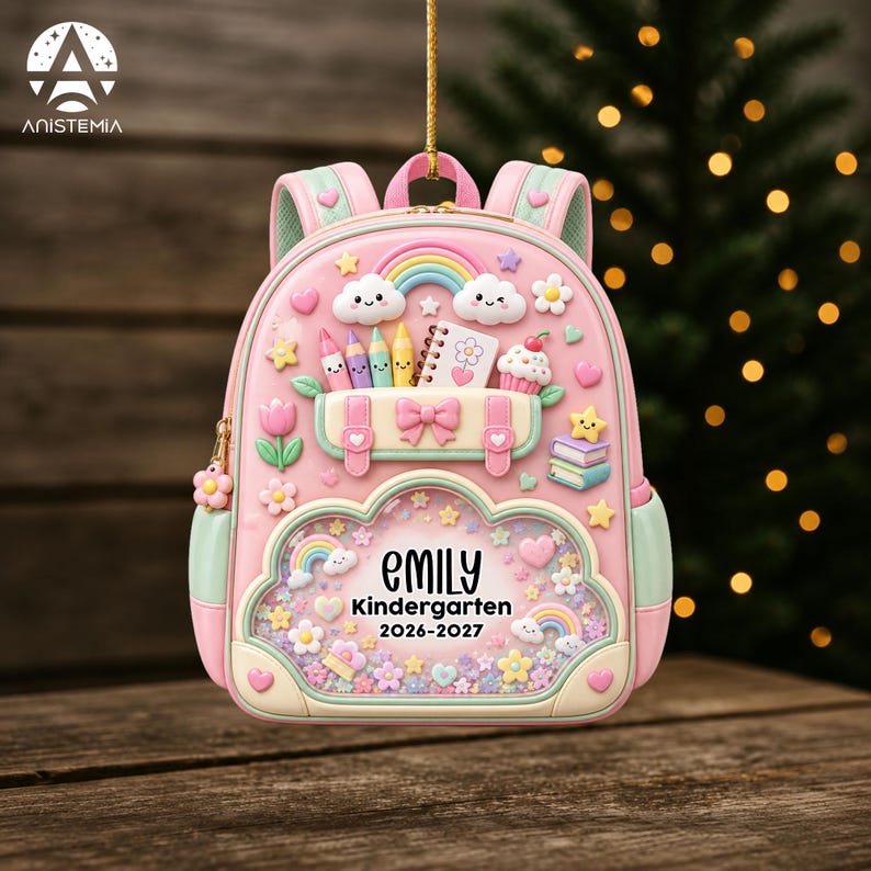 Personalized Kids School Backpack Ornament, Kids Christmas Gift, Kindergarten 2026 Ornament