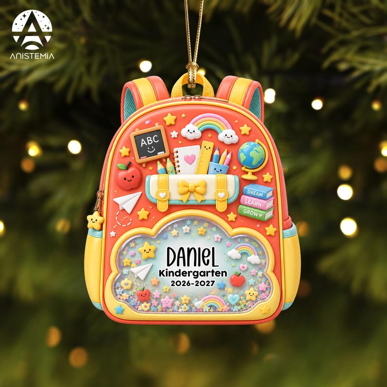 Personalized Kids School Backpack Ornament, Kids Christmas Gift, Kindergarten 2026 Ornament