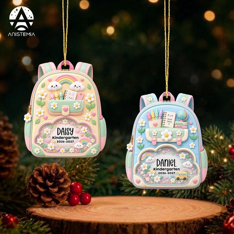 Personalized Kids School Backpack Ornament, Kids Christmas Gift, Kindergarten 2026 Ornament