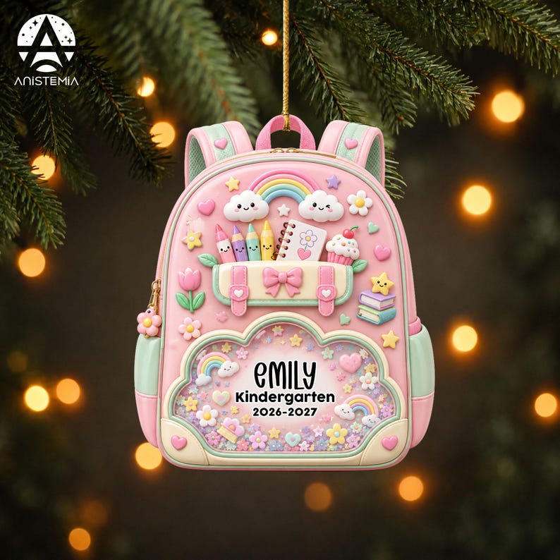 Personalized Kids School Backpack Ornament, Kids Christmas Gift, Kindergarten 2026 Ornament