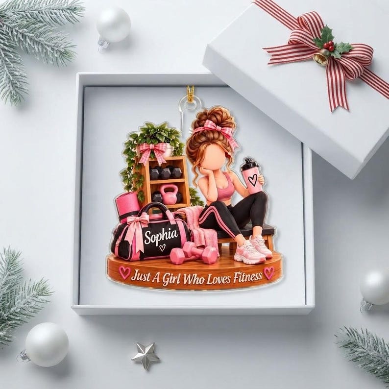 Just A Girl Who Loves Fitness Christmas Ornament, Personalized Gym Girl Name Ornament, Gym Lover Gift