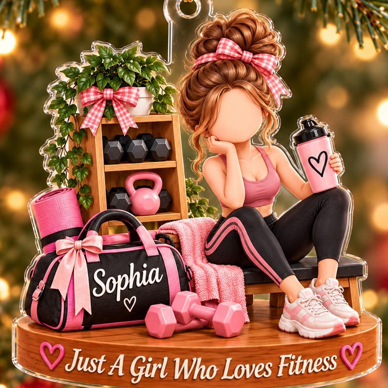 Just A Girl Who Loves Fitness Christmas Ornament, Personalized Gym Girl Name Ornament, Gym Lover Gift