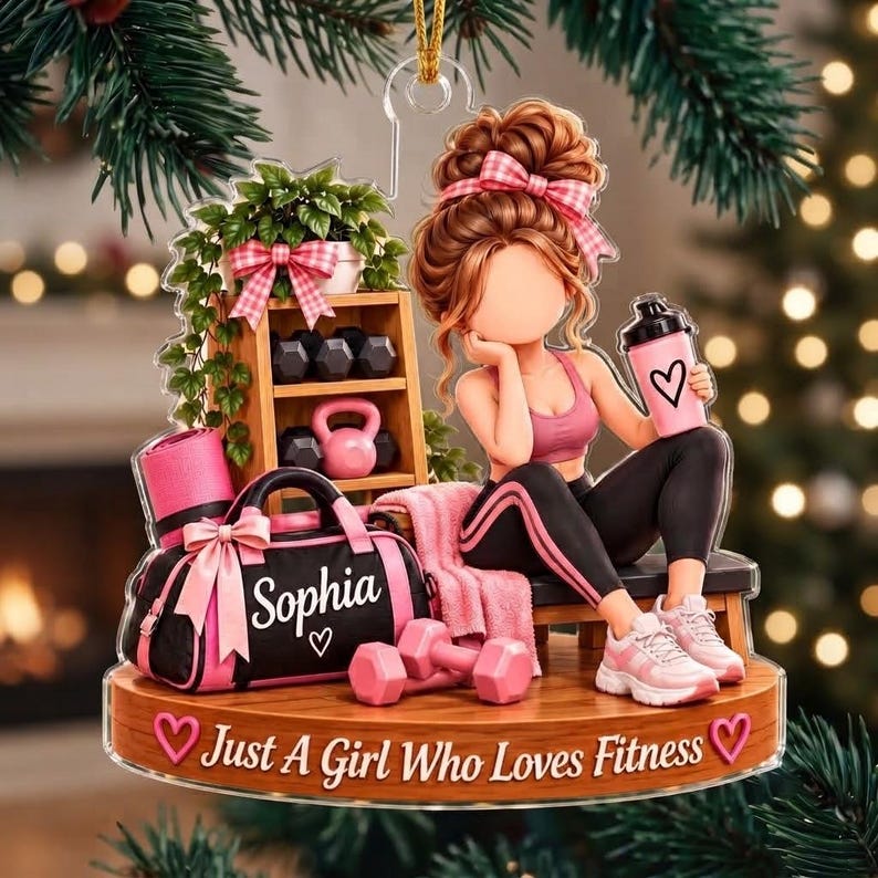 Just A Girl Who Loves Fitness Christmas Ornament, Personalized Gym Girl Name Ornament, Gym Lover Gift