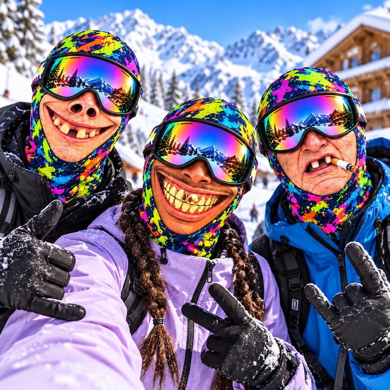 Funny Ski Mask Balaclava, Crazy Face Winter Mask, Novelty Snowboard Face Cover, Ski Trip Gift, Ski Lover Gift